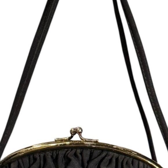 1950's Vintage formal Black Bag with kiss claps attached inside coin purse - Picture 8 of 9